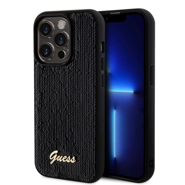 Guess Sequin Script Logo Black Kryt iPhone 14 Pro Max