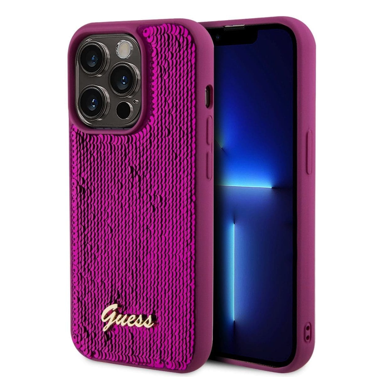 Guess Sequin Script Logo Magenta Kryt iPhone 14 Pro Max