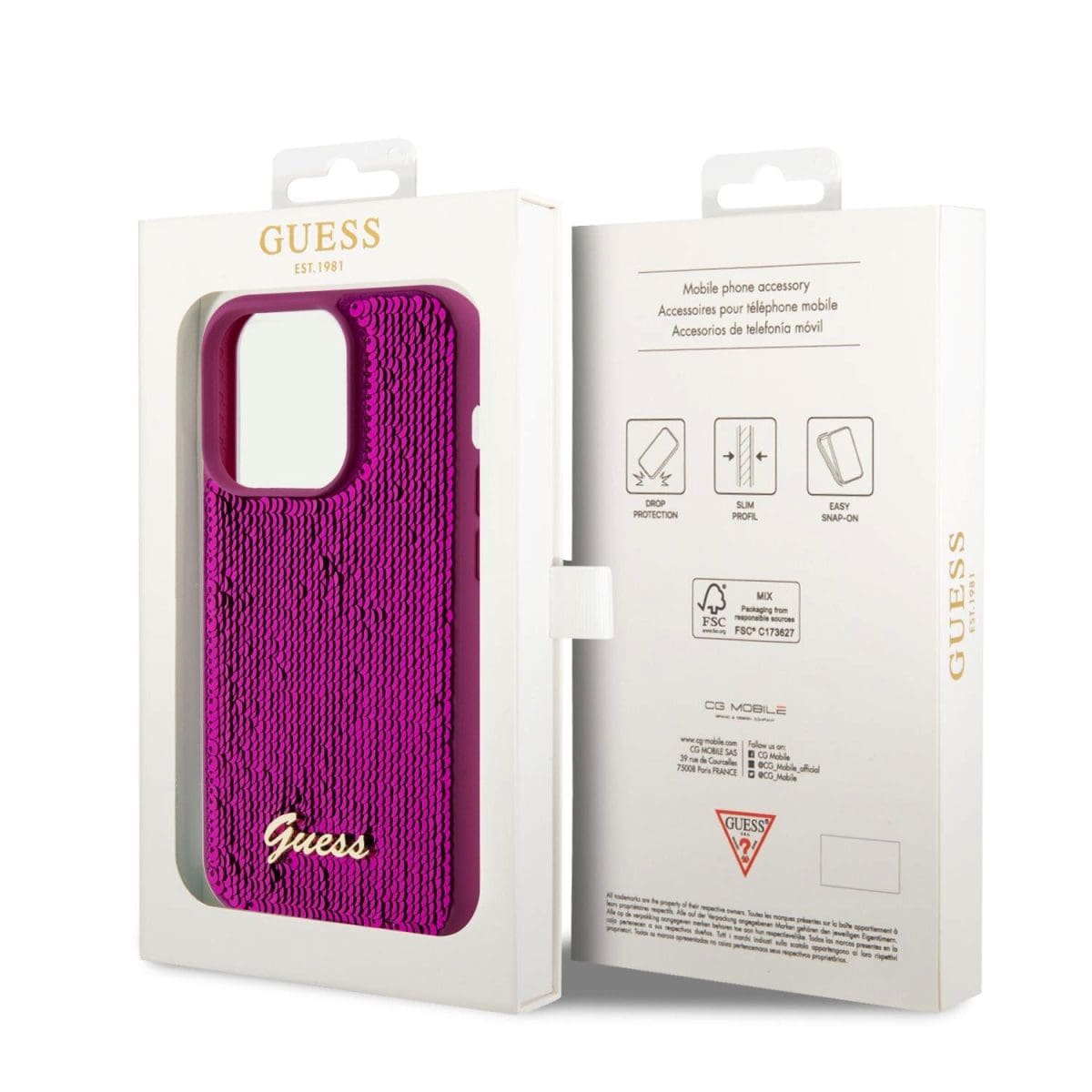 Guess Sequin Script Logo Magenta Kryt iPhone 14 Pro Max