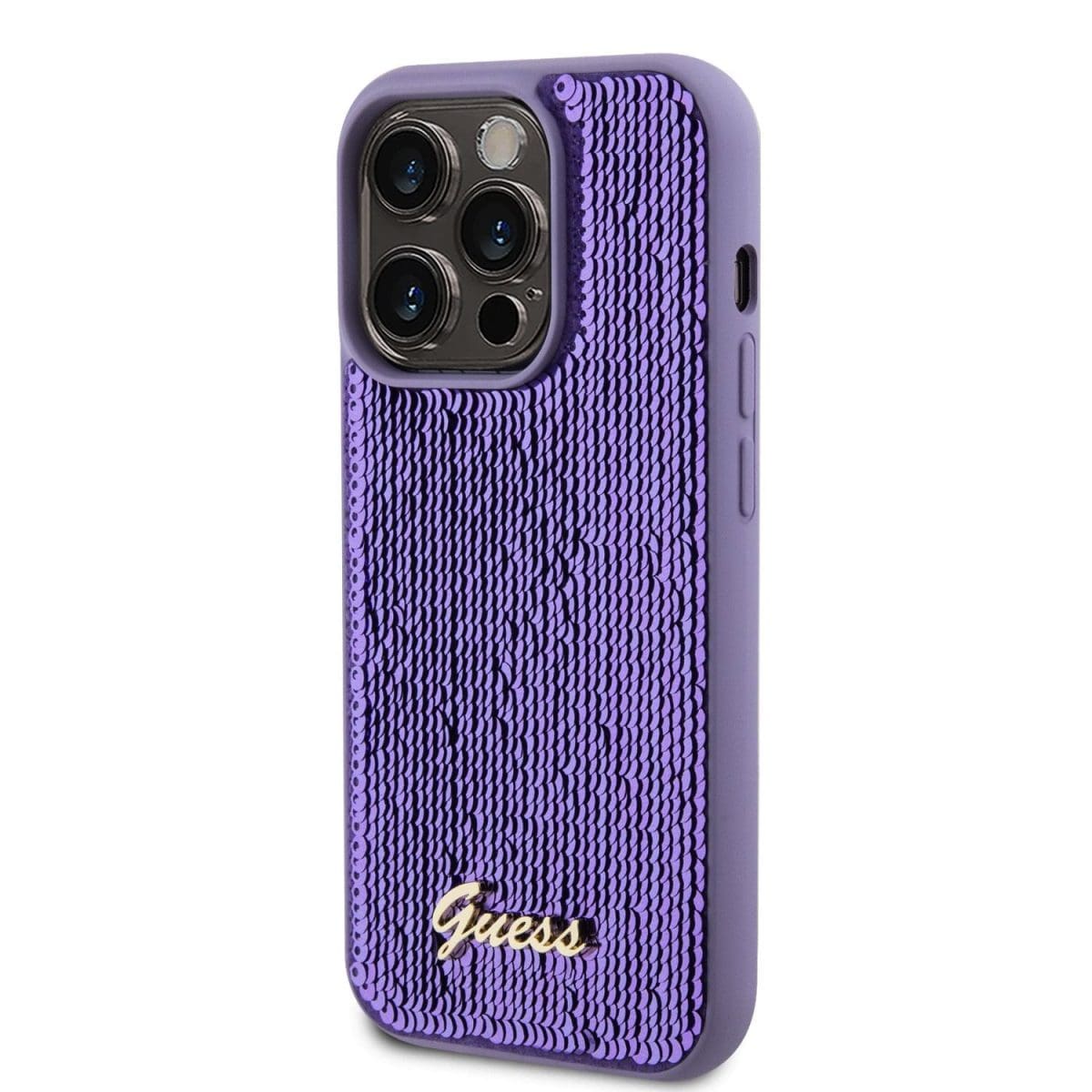 Guess Sequin Script Logo Purple Kryt iPhone 14 Pro Max