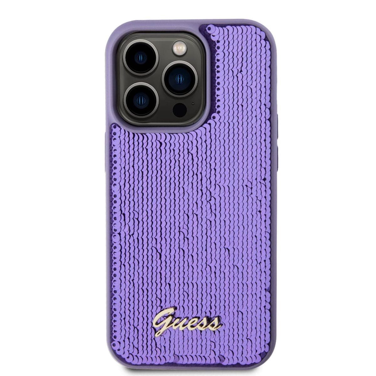 Guess Sequin Script Logo Purple Kryt iPhone 14 Pro Max