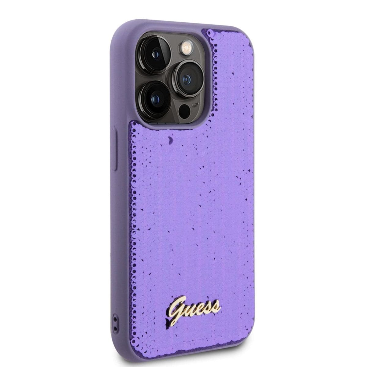 Guess Sequin Script Logo Purple Kryt iPhone 14 Pro Max