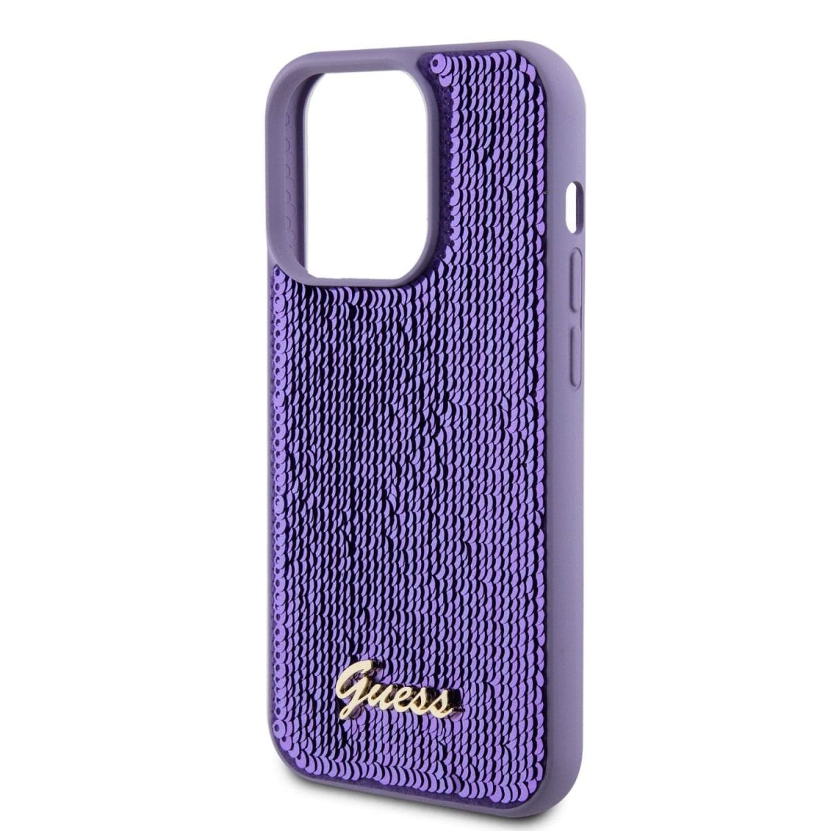 Guess Sequin Script Logo Purple Kryt iPhone 15 Pro