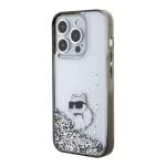 Karl Lagerfeld KLHCP15LLKCNSK Transparent Hardcase Liquid Glitter Choupette Kryt iPhone 15 Pro