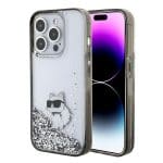 Karl Lagerfeld KLHCP15LLKCNSK Transparent Hardcase Liquid Glitter Choupette Kryt iPhone 15 Pro