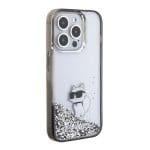 Karl Lagerfeld KLHCP15LLKCNSK Transparent Hardcase Liquid Glitter Choupette Kryt iPhone 15 Pro