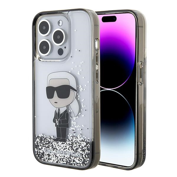 Karl Lagerfeld KLHCP15LLKKNSK Transparent Hardcase Liquid Glitter Ikonik Kryt iPhone 15 Pro