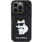 Karl Lagerfeld KLHCP15LSAKCNSCK Black Hardcase Saffiano Cardslots and Stand Monogram Choupette Kryt iPhone 15 Pro