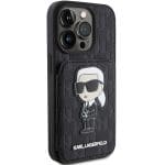 Karl Lagerfeld KLHCP15LSAKKNSCK Black Hardcase Saffiano Cardslots and Stand Monogram Ikonik Patch Kryt iPhone 15 Pro