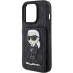 Karl Lagerfeld KLHCP15LSAKKNSCK Black Hardcase Saffiano Cardslots and Stand Monogram Ikonik Patch Kryt iPhone 15 Pro