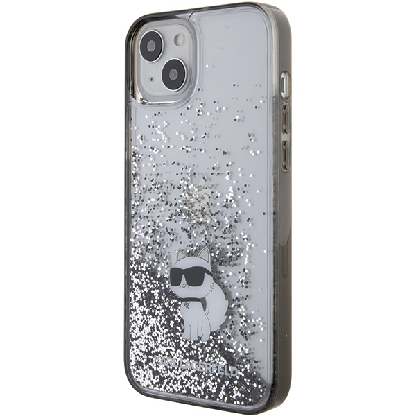 Karl Lagerfeld KLHCP15MLKCNSK Transparent Hardcase Liquid Glitter Choupette Kryt iPhone 15 Plus