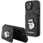 Karl Lagerfeld KLHCP15SSAKCNSCK Black Hardcase Saffiano Cardslots and Stand Monogram Choupette Kryt iPhone 15