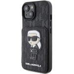 Karl Lagerfeld KLHCP15SSAKKNSCK Black Hardcase Saffiano Cardslots and Stand Monogram Ikonik Patch Kryt iPhone 15