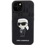 Karl Lagerfeld KLHCP15SSAKKNSCK Black Hardcase Saffiano Cardslots and Stand Monogram Ikonik Patch Kryt iPhone 15