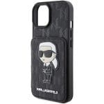 Karl Lagerfeld KLHCP15SSAKKNSCK Black Hardcase Saffiano Cardslots and Stand Monogram Ikonik Patch Kryt iPhone 15