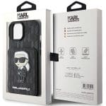 Karl Lagerfeld KLHCP15SSAKKNSCK Black Hardcase Saffiano Cardslots and Stand Monogram Ikonik Patch Kryt iPhone 15