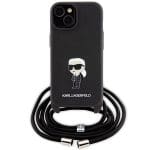 Karl Lagerfeld KLHCP15SSASKNPSK Hardcase Black Crossbody Saffiano Monogram Metal Pin Karl & Choupette Kryt iPhone 15