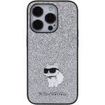 Karl Lagerfeld KLHCP15XGCNPSG Silver Hardcase Fixed Glitter Choupette Logo Metal Pin Kryt iPhone 15 Pro Max