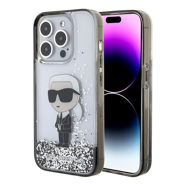 Karl Lagerfeld KLHCP15XLKKNSK Transparent Hardcase Liquid Glitter Ikonik Kryt iPhone 15 Pro Max