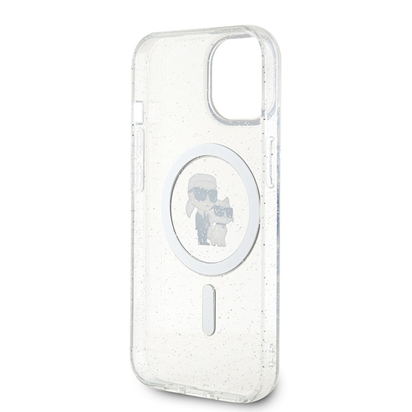 Karl Lagerfeld KLHMP15SHGKCNOT Transparent Hardcase Karl&Choupette Glitter MagSafe Kryt iPhone 15