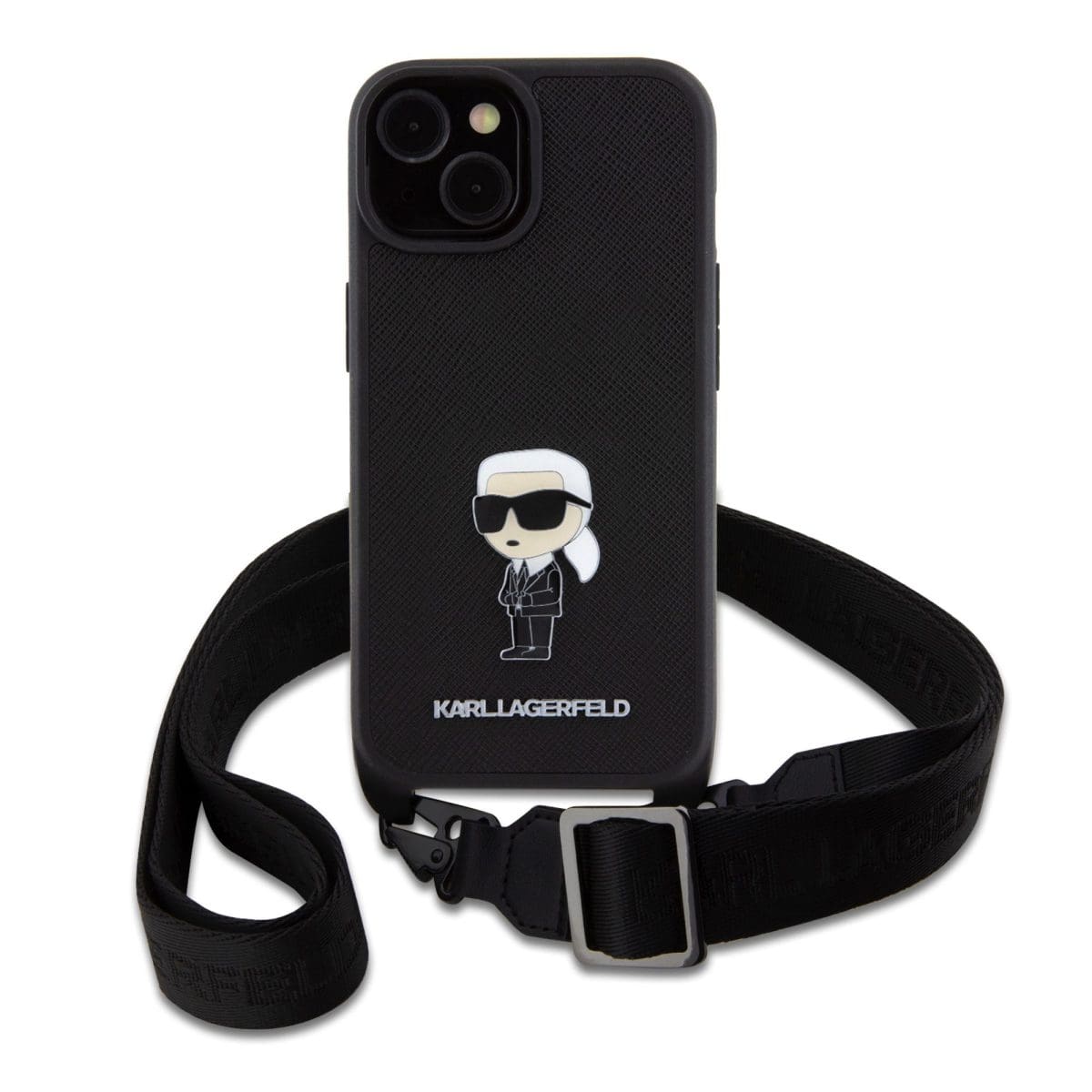 Karl Lagerfeld Saffiano Crossbody Metal Ikonik Black Kryt iPhone 15