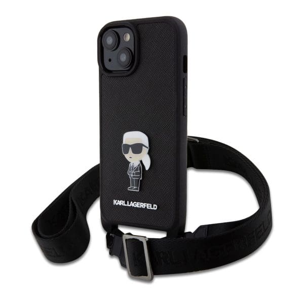 Karl Lagerfeld Saffiano Crossbody Metal Ikonik Black Kryt iPhone 15 Plus