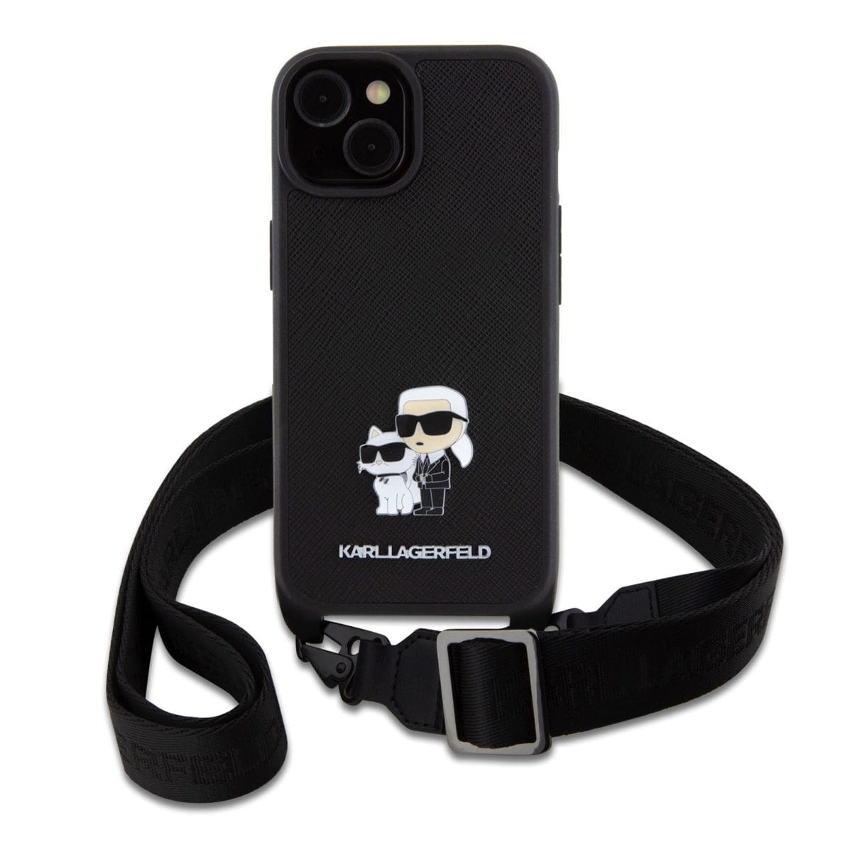 Karl Lagerfeld Saffiano Crossbody Metal Karl and Choupette Black Kryt iPhone 15 Plus