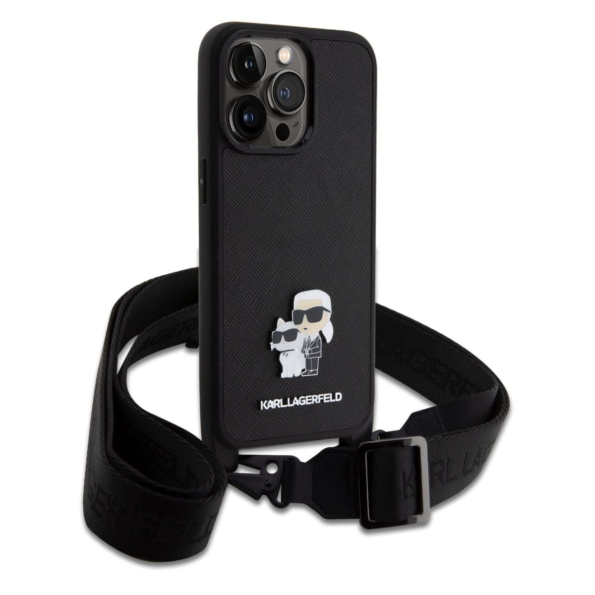 Karl Lagerfeld Saffiano Crossbody Metal Karl and Choupette Black Kryt iPhone 15 Pro Max