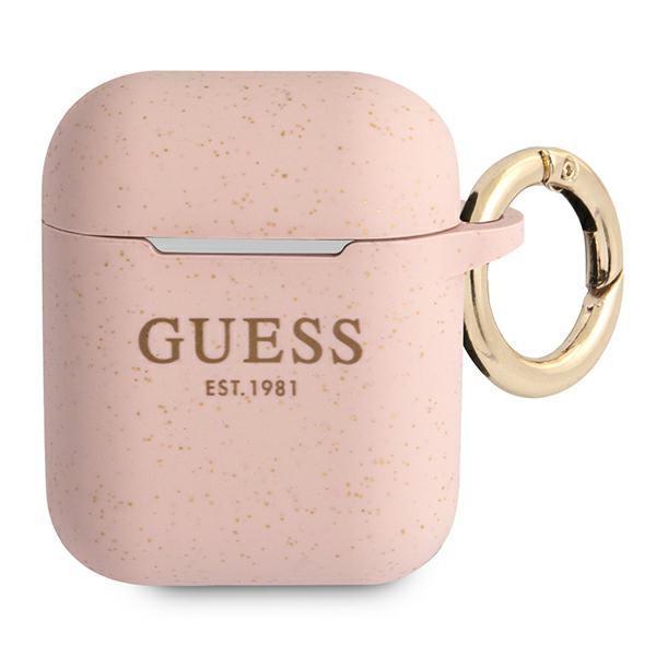 Guess GUA2SGGEP Pink Silicone Glitter Kryt AirPods 1/2