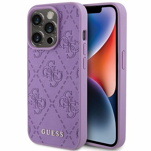 Guess GUHCP15LP4EPMU Light Purple Hardcase Leather 4G Stamped Kryt iPhone 15 Pro