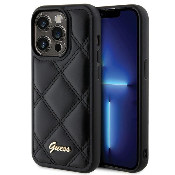 Guess GUHCP15LPSQSQSK Black Hardcase Quilted Metal Logo Kryt iPhone 15 Pro