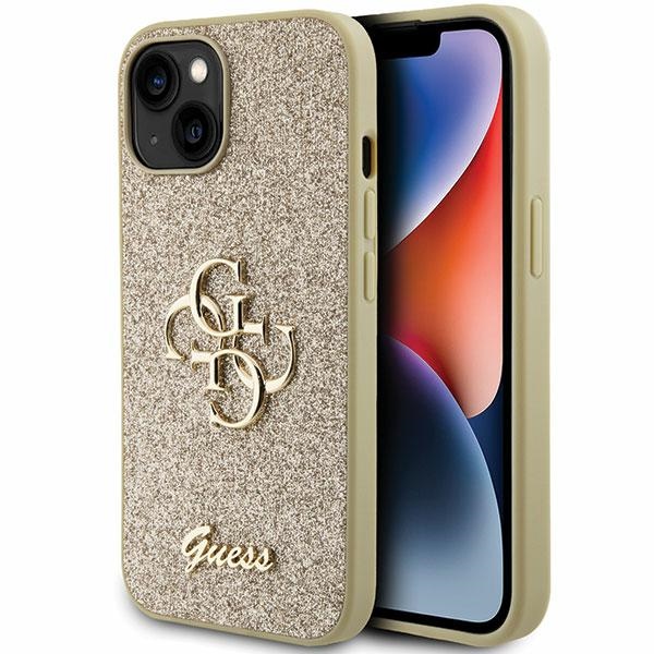 Guess GUHCP15MHG4SGD Gold Hardcase Glitter Script Big 4G Kryt iPhone 15 Plus