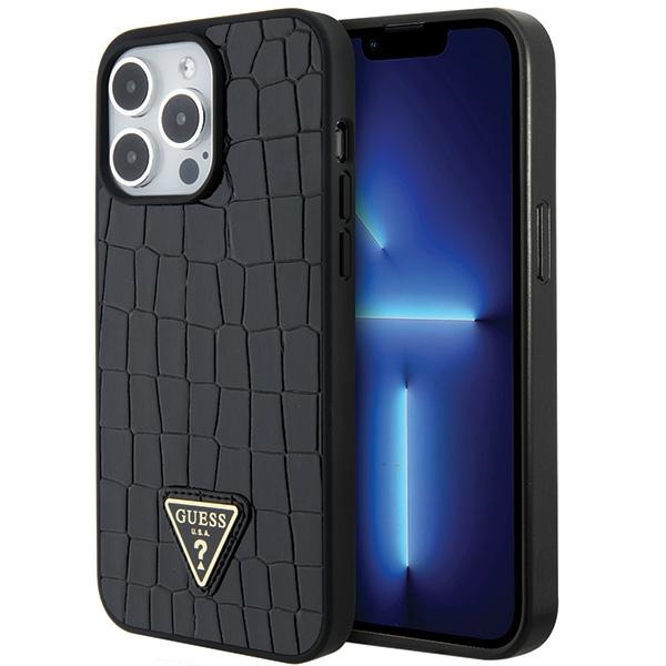 Guess GUHCP15XPCRTHCK Black Hardcase Croco Triangle Metal Logo Kryt iPhone 15 Pro Max