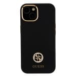 Guess Liquid Silicone 4G Strass Metal Logo Black Kryt iPhone 15