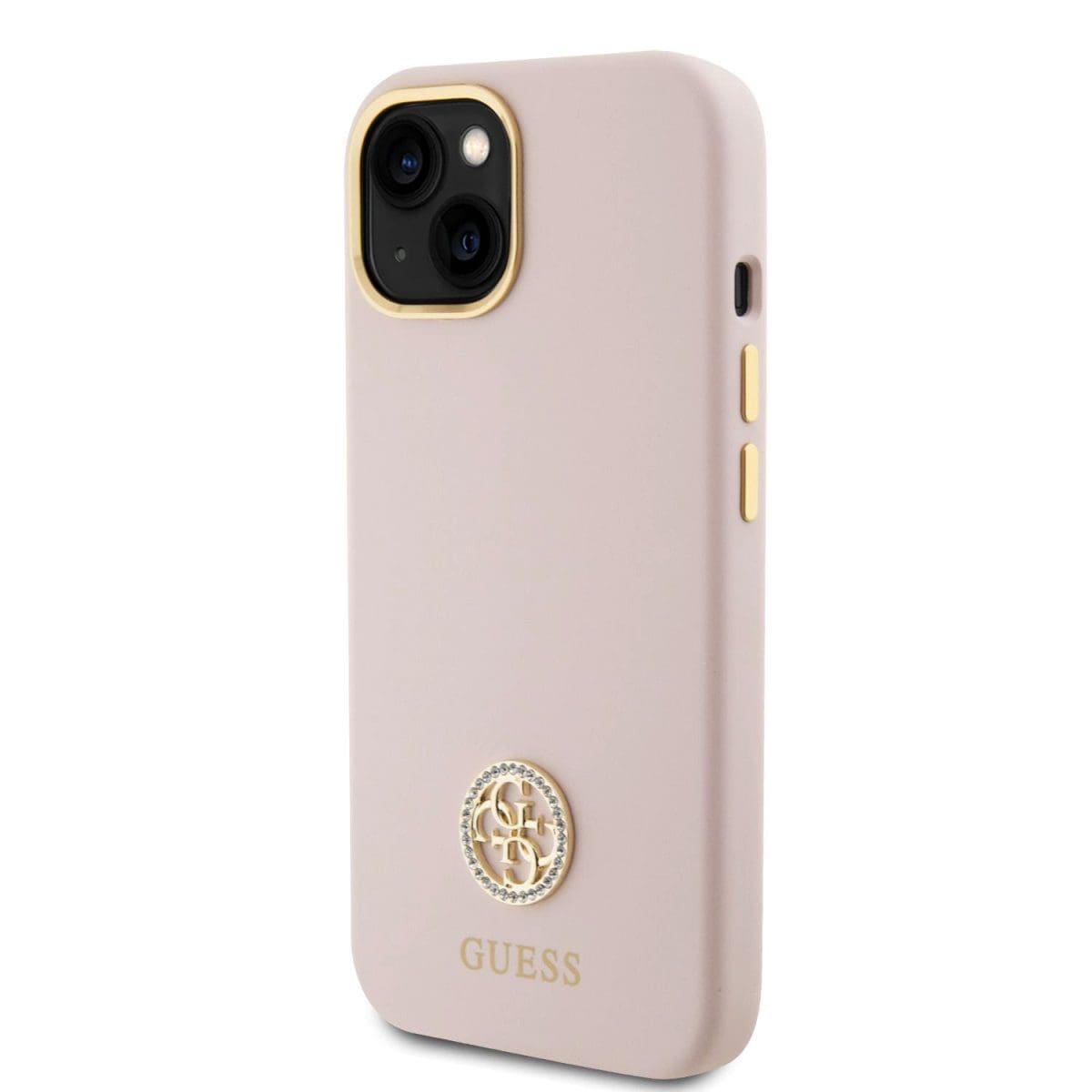 Guess Liquid Silicone 4G Strass Metal Logo Pink Kryt iPhone 15