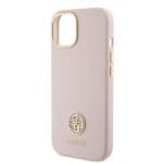 Guess Liquid Silicone 4G Strass Metal Logo Pink Kryt iPhone 15