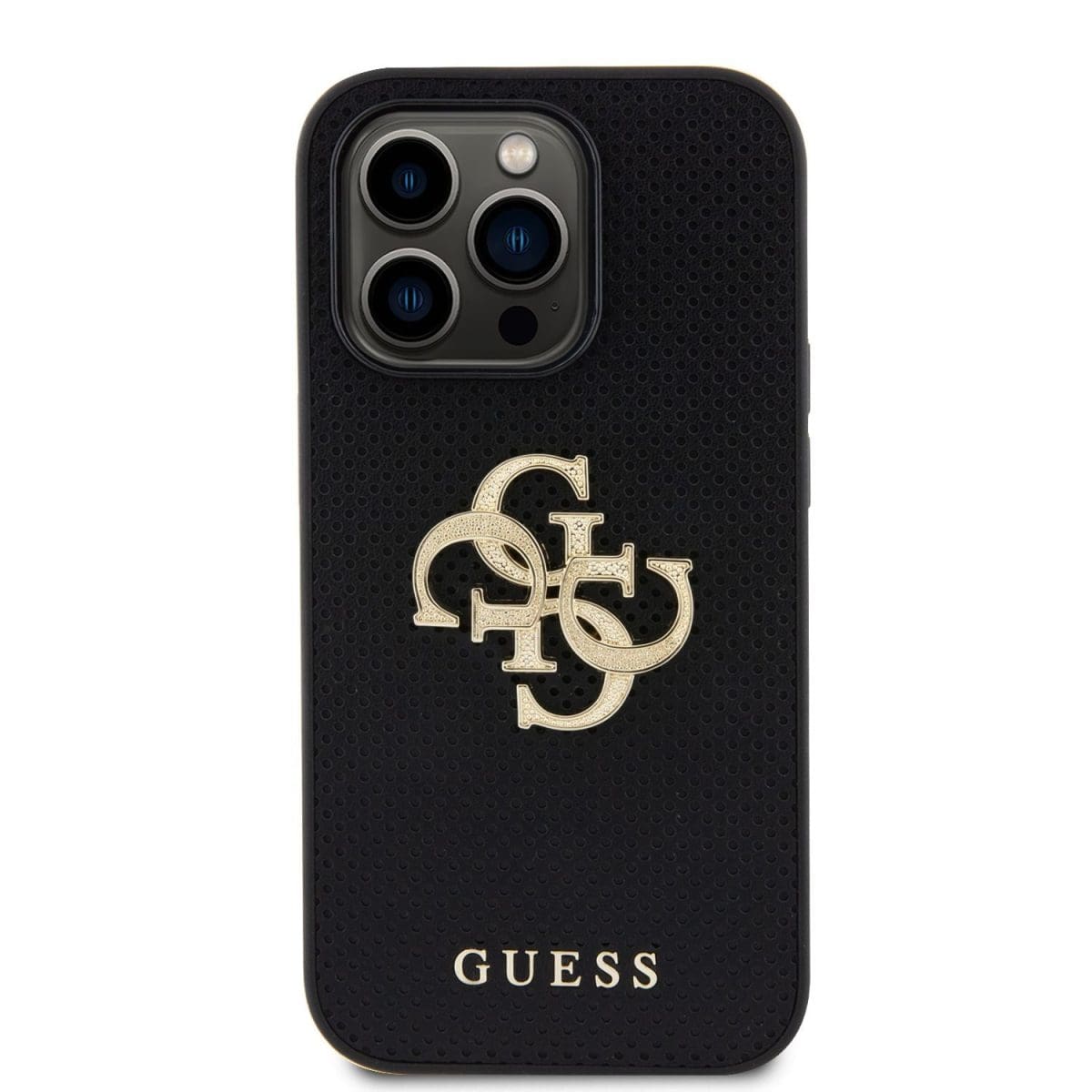 Guess PU Perforated 4G Glitter Metal Logo Black Kryt iPhone 15 Pro Max