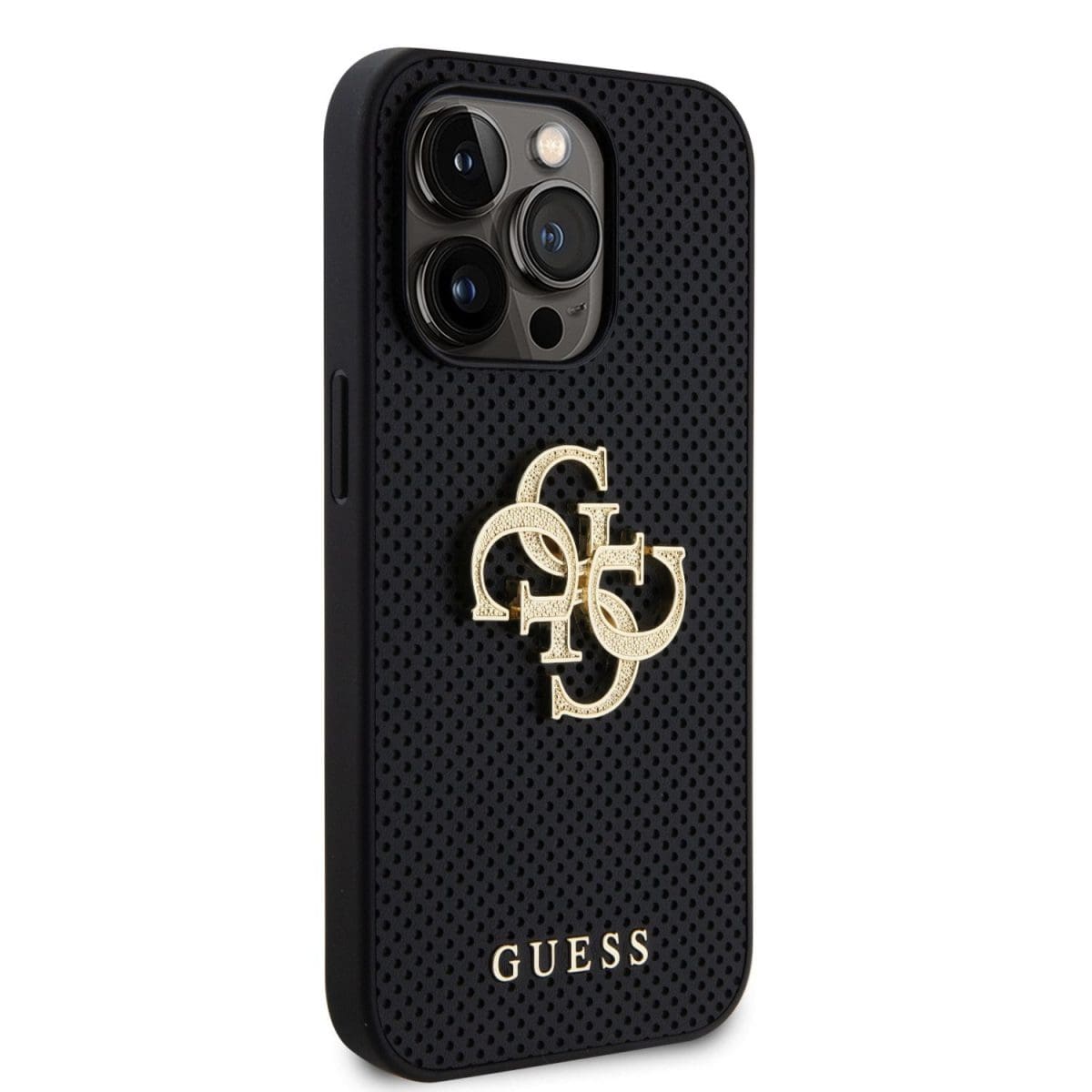 Guess PU Perforated 4G Glitter Metal Logo Black Kryt iPhone 15 Pro Max