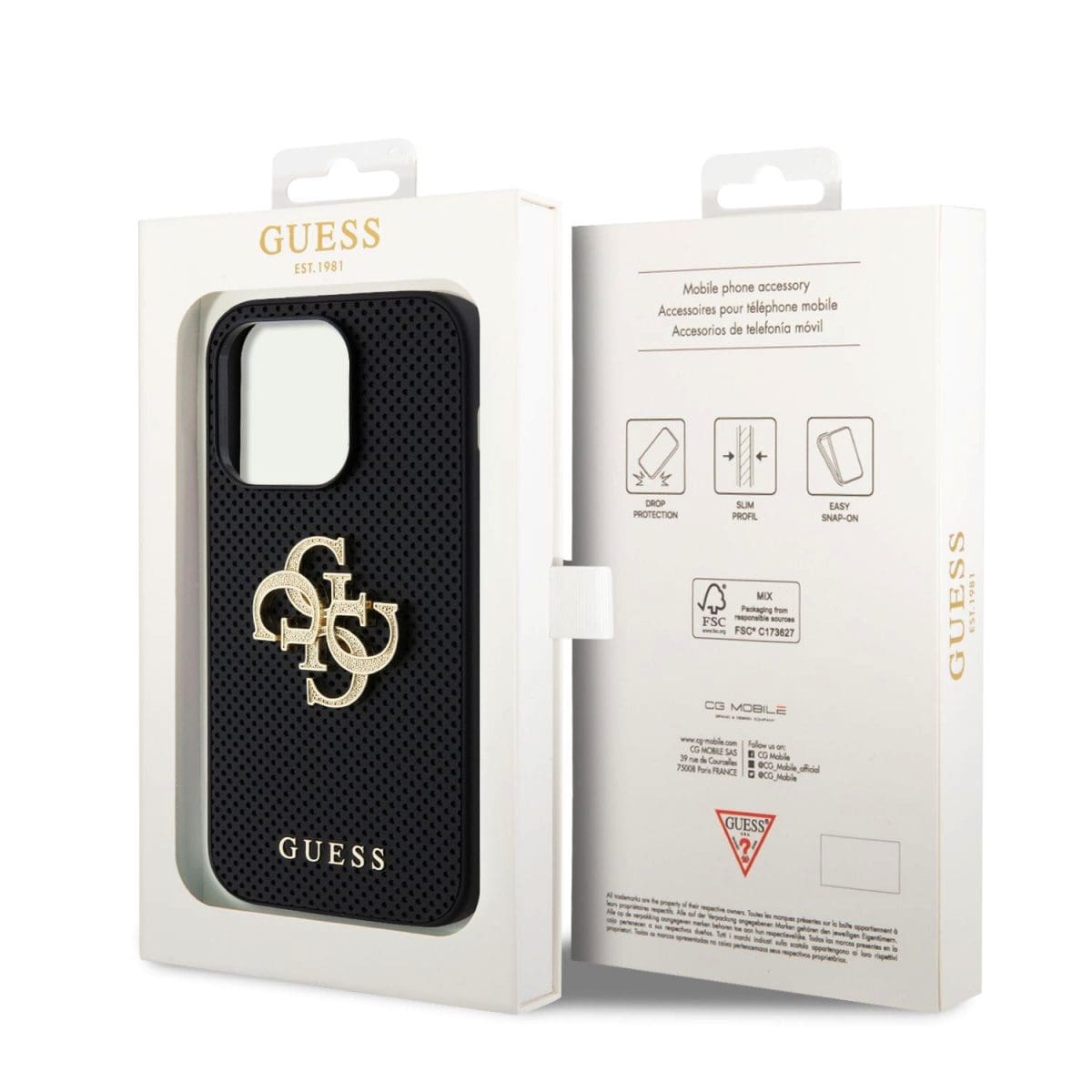 Guess PU Perforated 4G Glitter Metal Logo Black Kryt iPhone 15 Pro Max