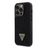 Guess Rhinestones Triangle Metal Logo Black Kryt iPhone 15 Pro