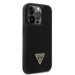 Guess Rhinestones Triangle Metal Logo Black Kryt iPhone 15 Pro