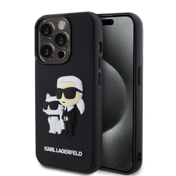 Karl Lagerfeld 3D Rubber Karl and Choupette Black Kryt iPhone 15 Pro