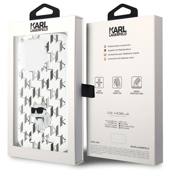 Karl Lagerfeld KLHCP15LHNCMKLT Transparent Hardcase Monogram Choupette Kryt iPhone 15 Pro