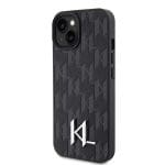 Karl Lagerfeld KLHCP15SPKLPKLK Black Hardcase Leather Monogram Hot Stamp Metal Logo Kryt iPhone 15