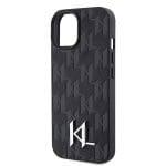 Karl Lagerfeld KLHCP15SPKLPKLK Black Hardcase Leather Monogram Hot Stamp Metal Logo Kryt iPhone 15