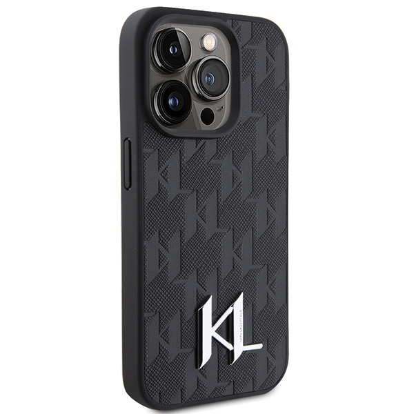 Karl Lagerfeld KLHCP15XPKLPKLK Black Hardcase Leather Monogram Hot Stamp Metal Logo Kryt iPhone 15 Pro Max