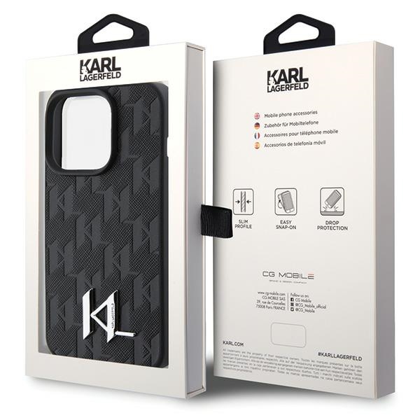 Karl Lagerfeld KLHCP15XPKLPKLK Black Hardcase Leather Monogram Hot Stamp Metal Logo Kryt iPhone 15 Pro Max