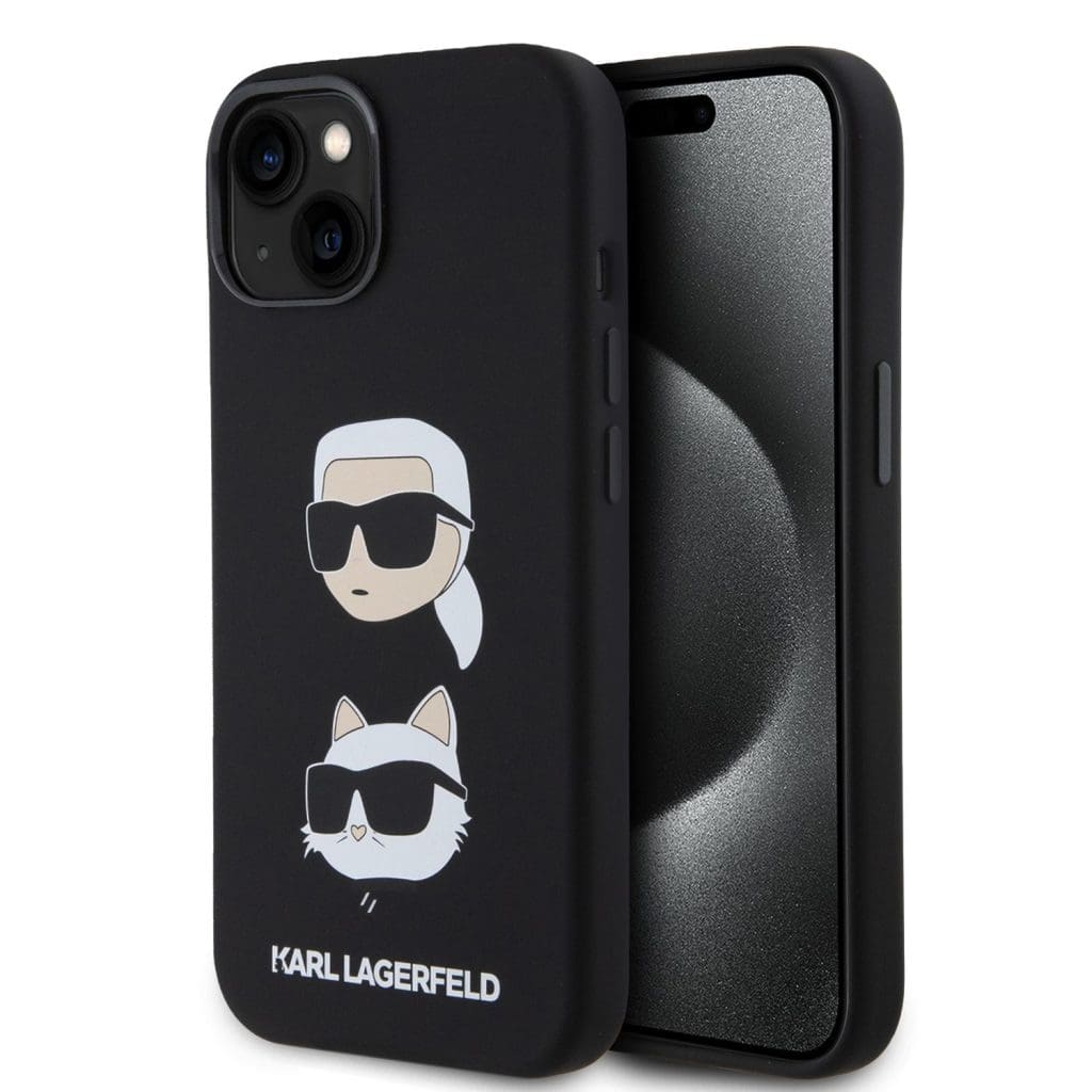 Karl Lagerfeld Liquid Silicone Karl and Choupette Heads Black Kryt iPhone 15