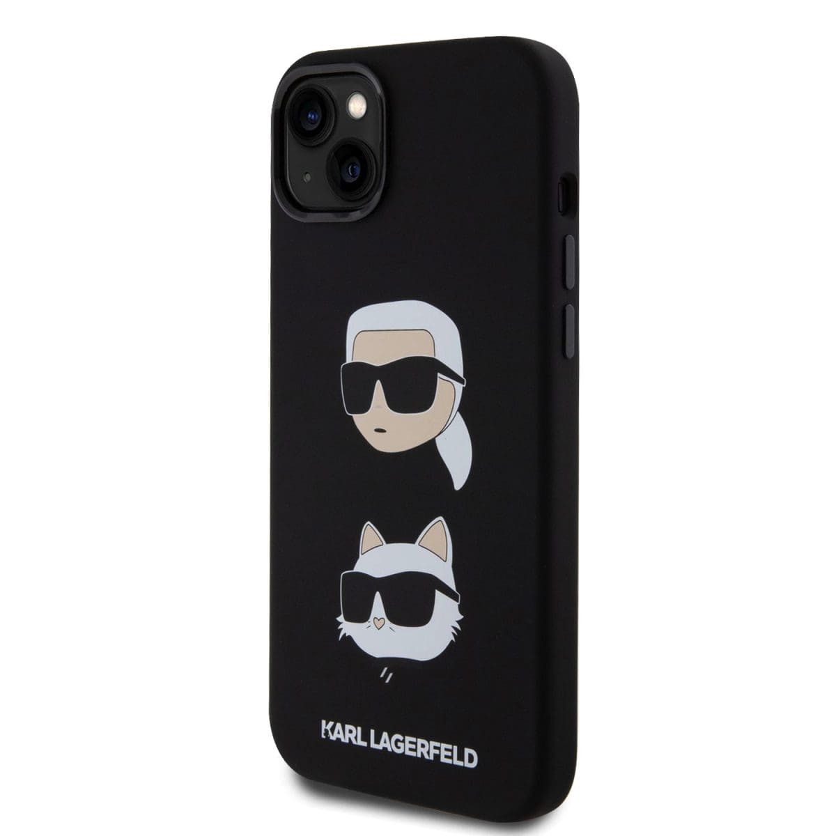 Karl Lagerfeld Liquid Silicone Karl and Choupette Heads Black Kryt iPhone 15 Plus