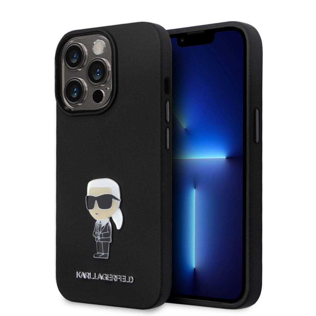 Karl Lagerfeld Liquid Silicone Metal Ikonik Black Kryt iPhone 15 Pro